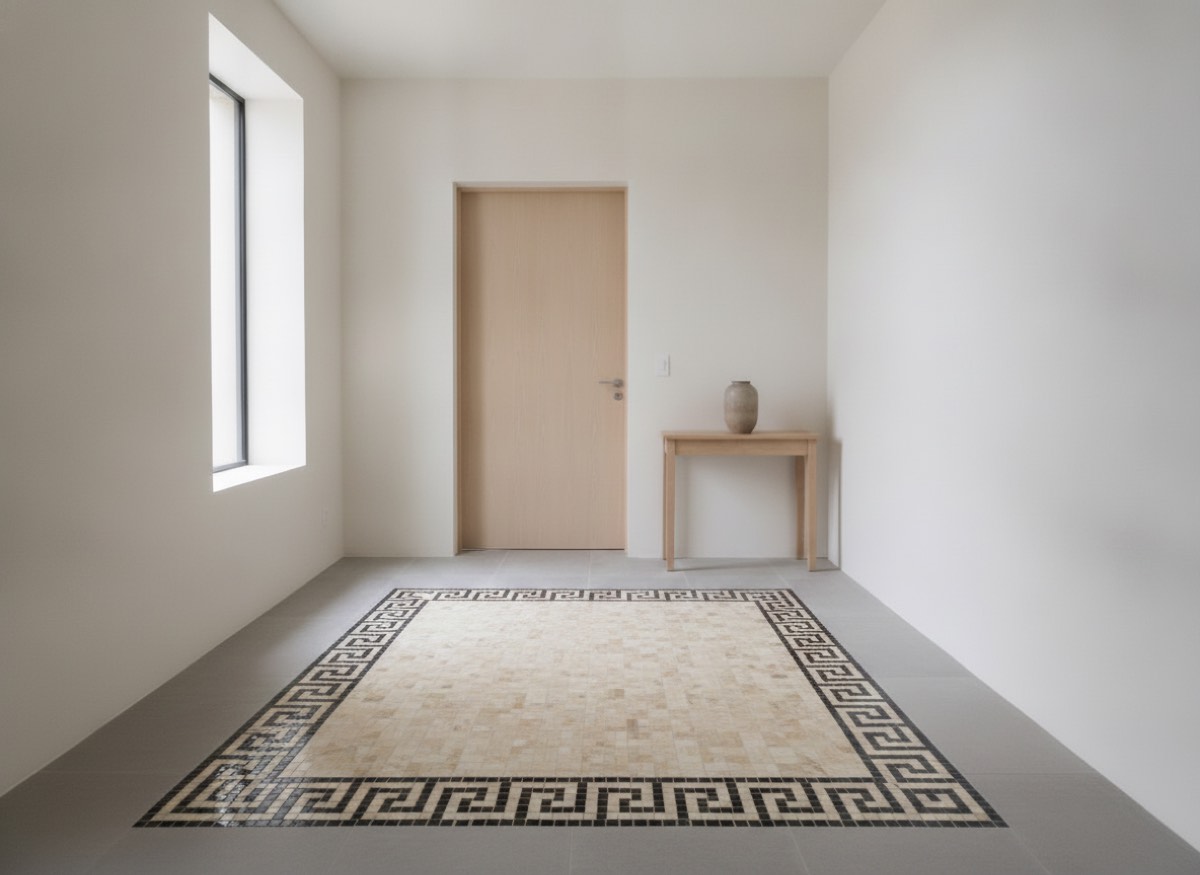 Entryway floor, before and after, after