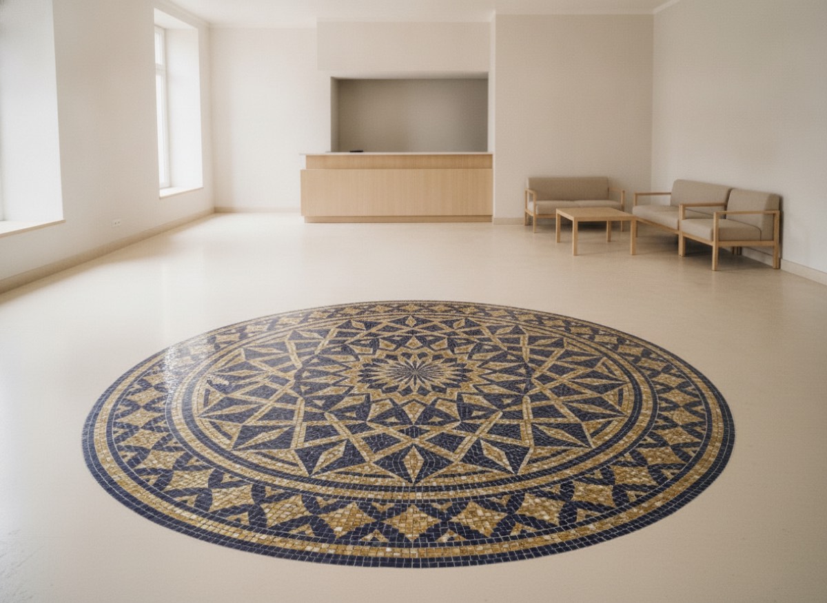 Lobby floor, before and after, after